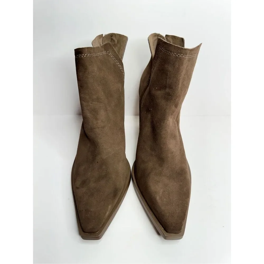 Vince Camuto Ankle Boots Size 9.5 Brown Back Zip Squared‎ Block Heel